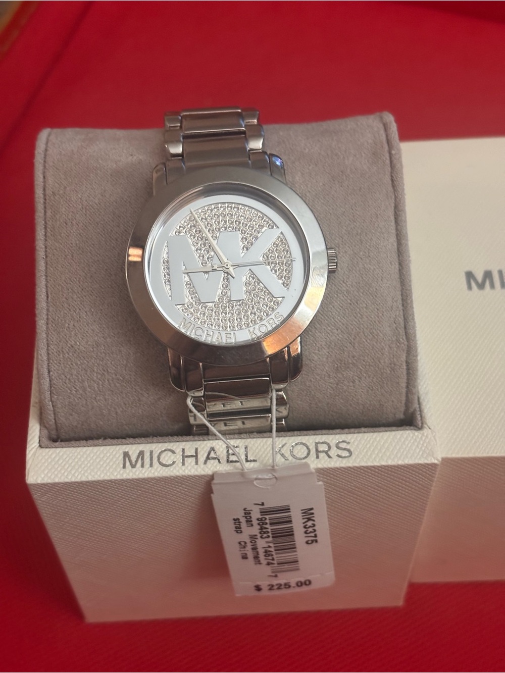 Michael Kors Silver Crystal MK Logo Bracelet Watch